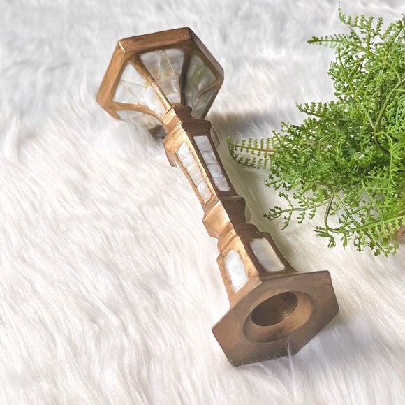 Vintage Brass and Mother of Pearl Inlay Candleholder Taper Candle India - Picture 4 of 6